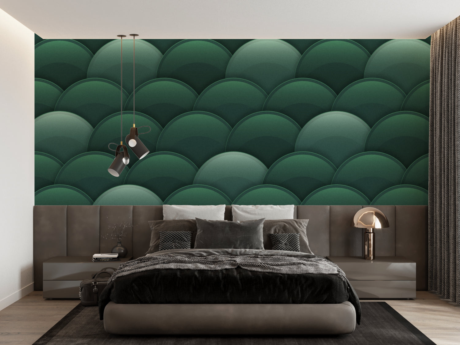 Modern green scale pattern bringing movement to a hotel lobby wall