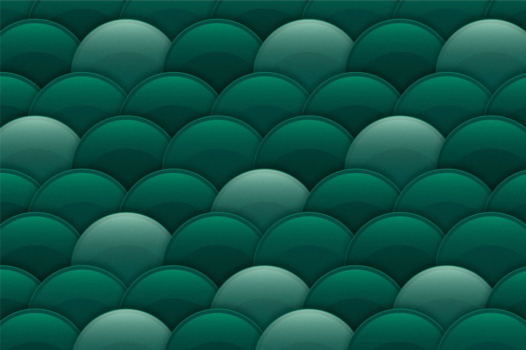 Design file showing intricate detail of emerald green art deco scale pattern
