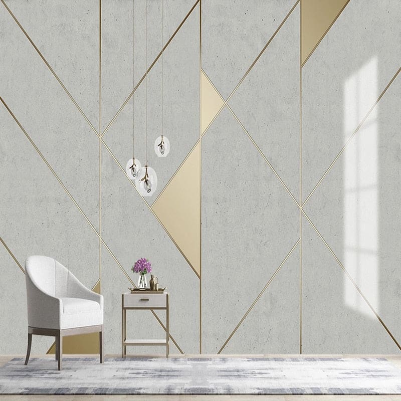 Art deco wall mural in master bedroom showcasing geometric pattern