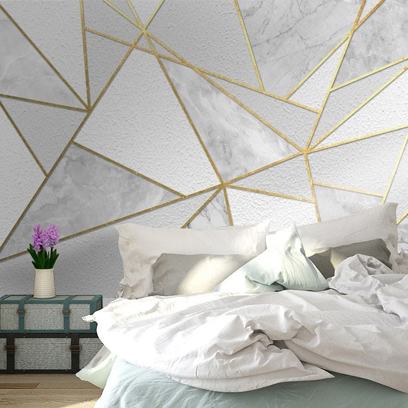 Marble and gold linear pattern wallpaper in office space adds sophistication