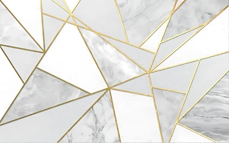 Design file of marble textured wallpaper with geometric gold linear pattern