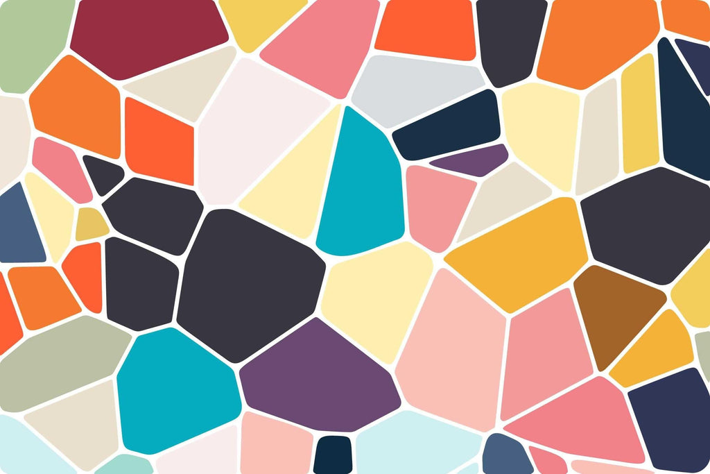 Geometric Mosaic Wallpaper design file showing detailed abstract pattern with turquoise, coral, and navy shapes