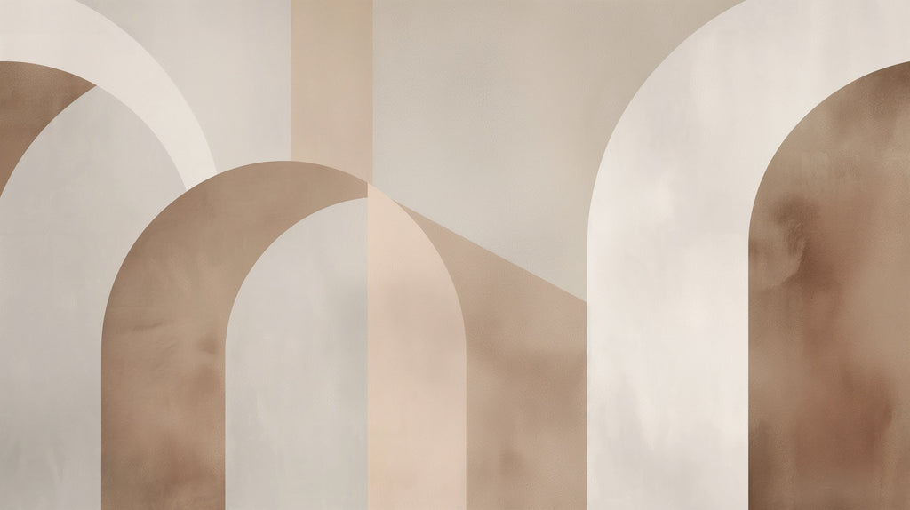 Geometric arch wallpaper design file showing modern beige pattern with curved forms