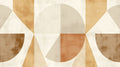 Modern geometric circle wallpaper creating dramatic impact in a minimalist living room with golden hour lighting