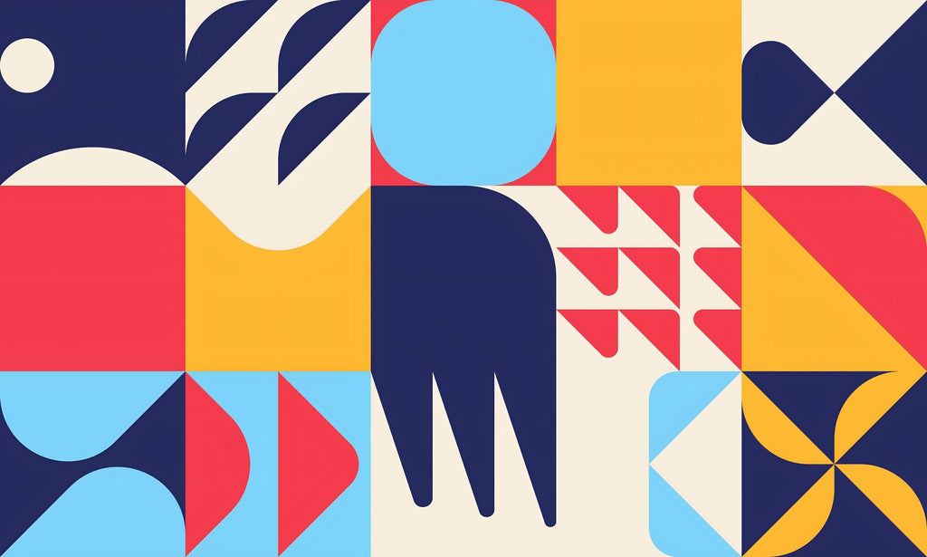 Geometric wallpaper design file showing modern art deco pattern with bold shapes and colors