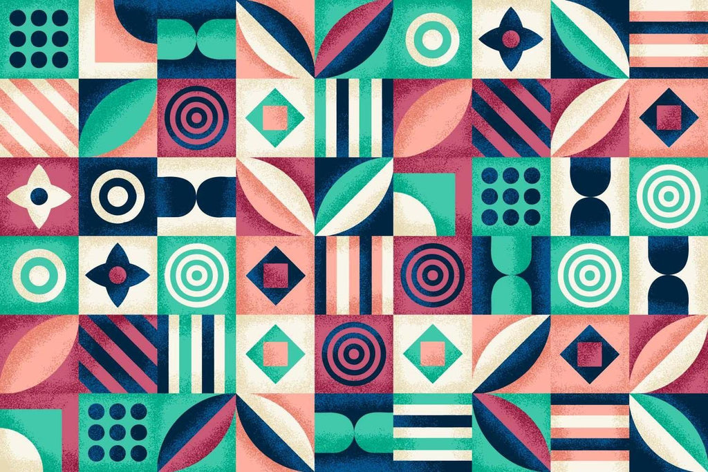 Art deco geometric pattern design file showing pink and green shapes on white background