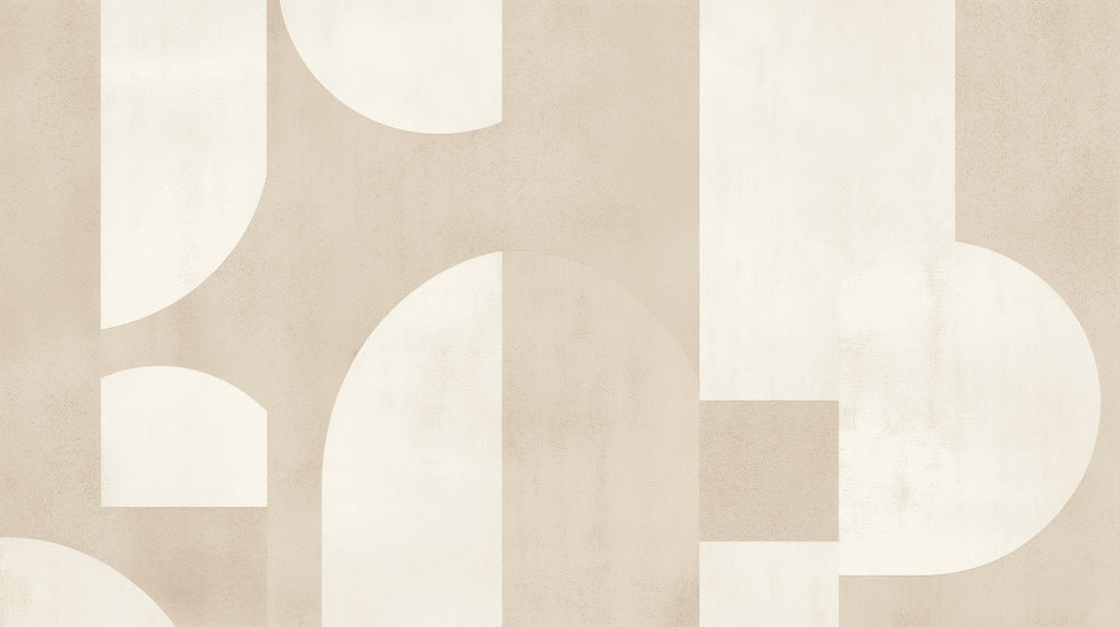 Modern geometric wallpaper styling in minimalist bedroom with natural light