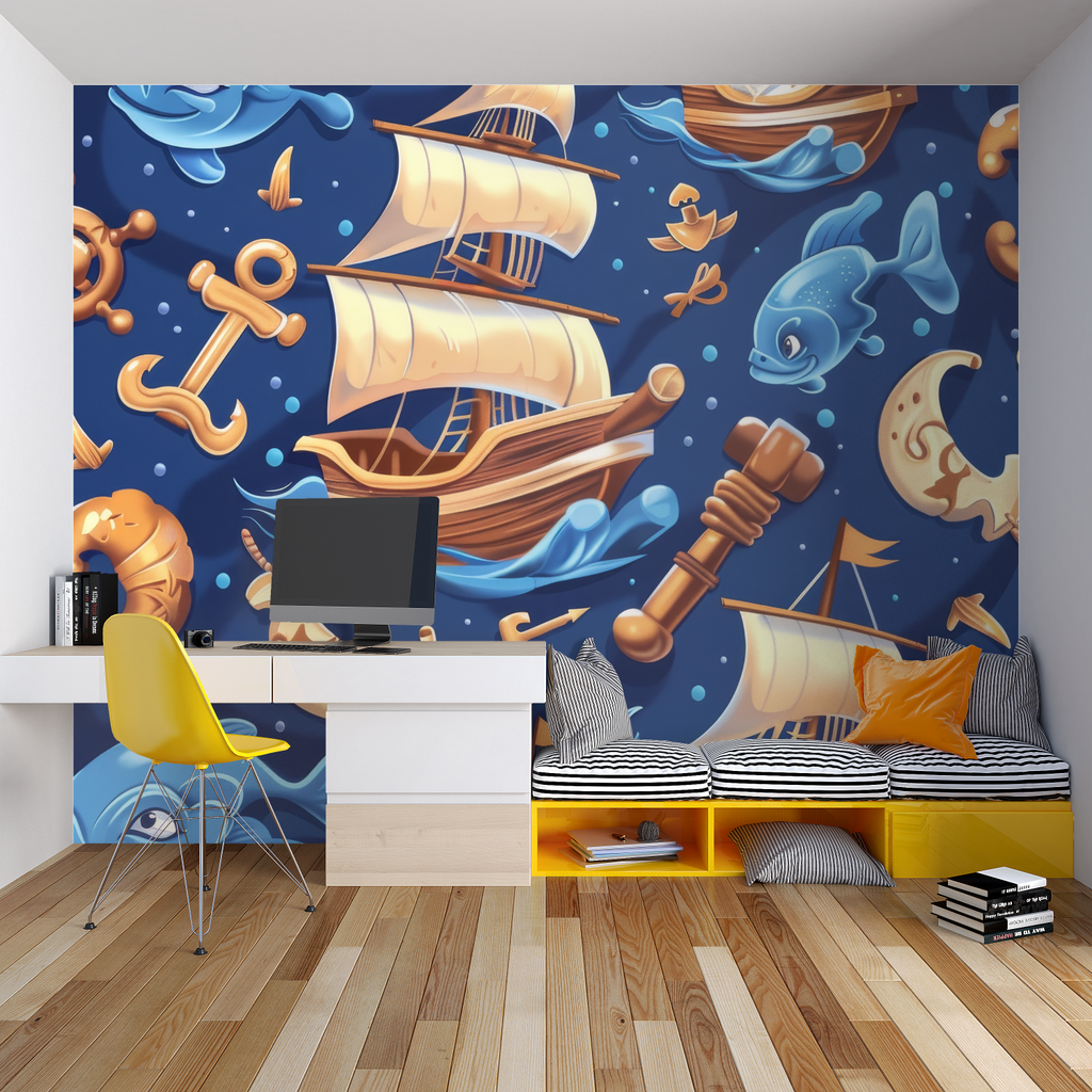 Abstract geometric wallpaper showcased in a contemporary dining room