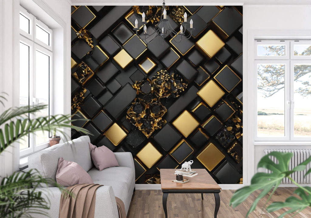 Diamond pattern wall mural adding contemporary style to a home office space