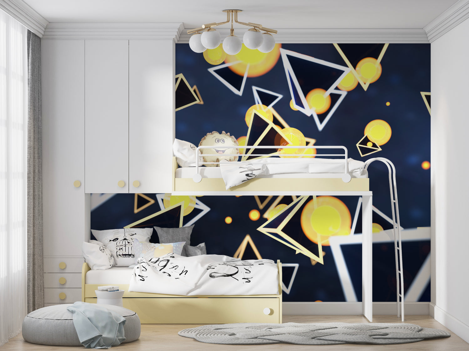 Contemporary geometric mural enhancing an entrance hallway