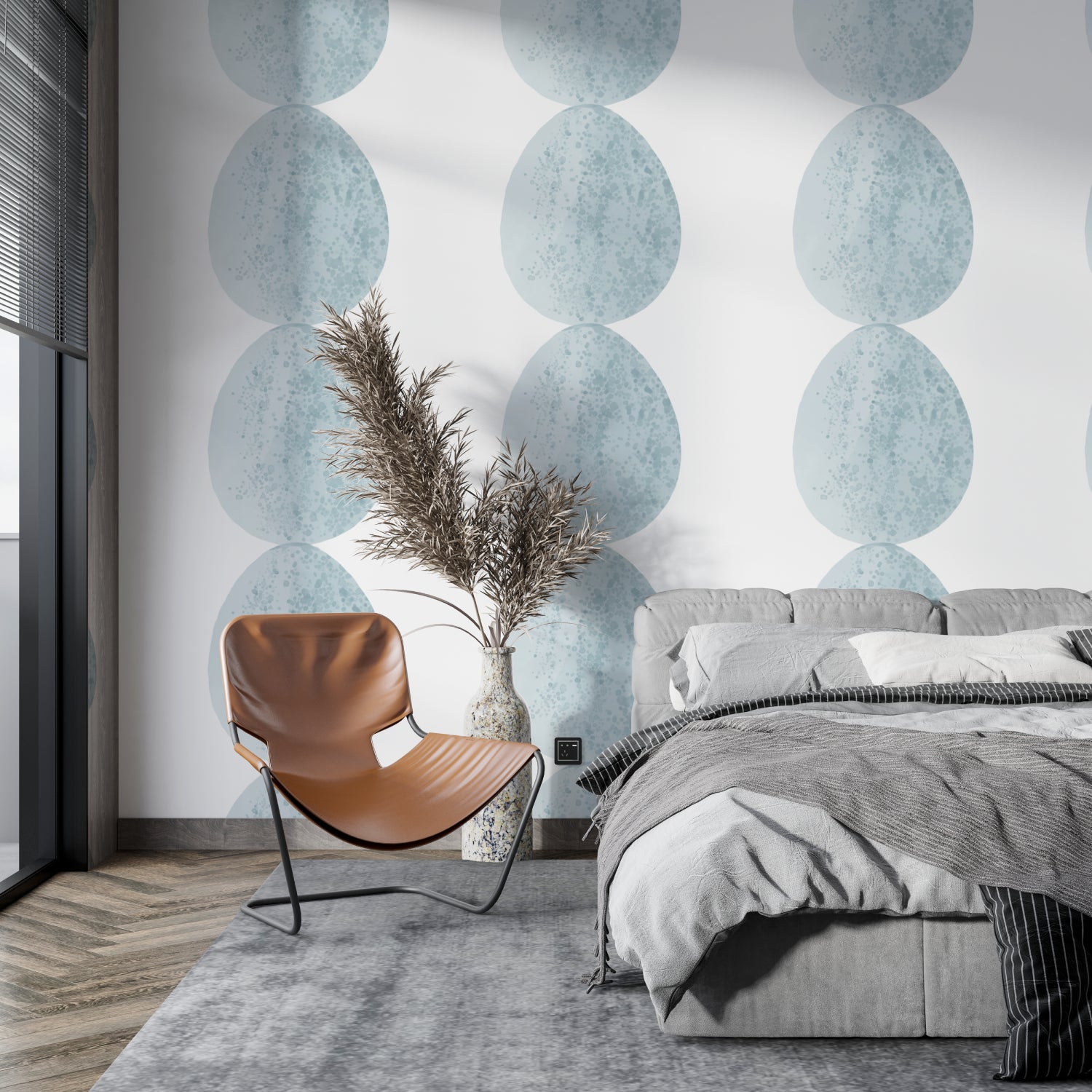 Modern geometric pattern displayed in a clean, minimal entrance hall
