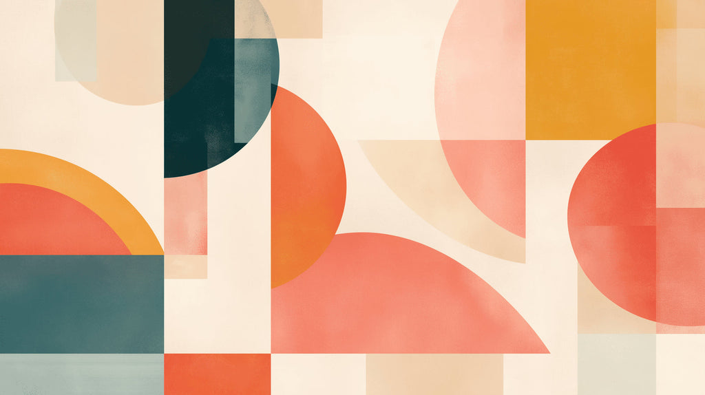 Modern geometric wallpaper bringing color to minimalist home office setup