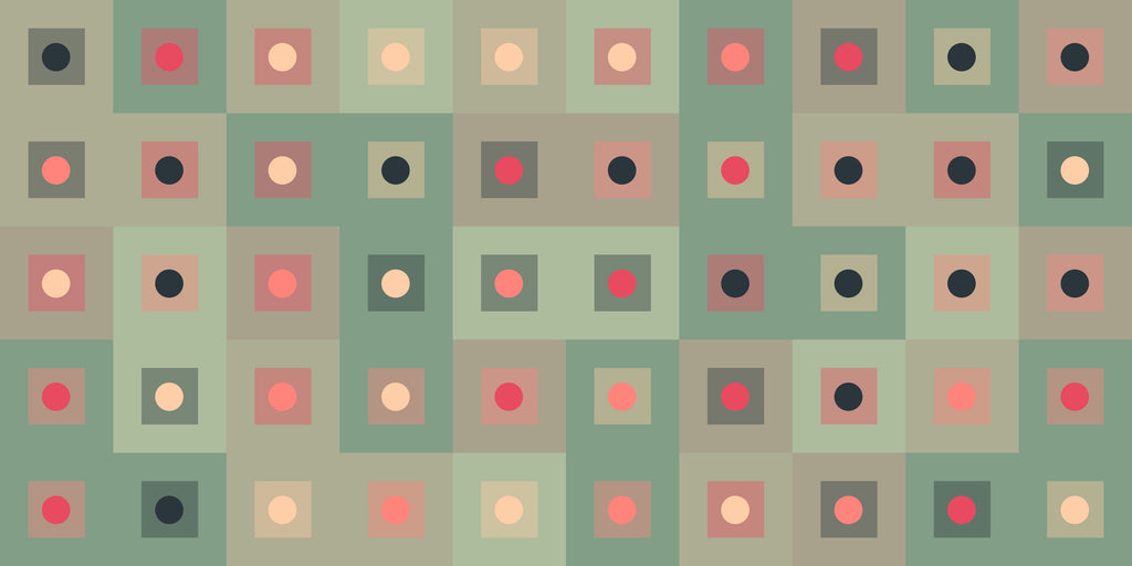 Modern geometric wallpaper design file showing circles and squares pattern in sage and coral tones