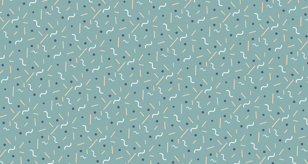 Geometric pattern wallpaper design file featuring playful shapes on sage green background