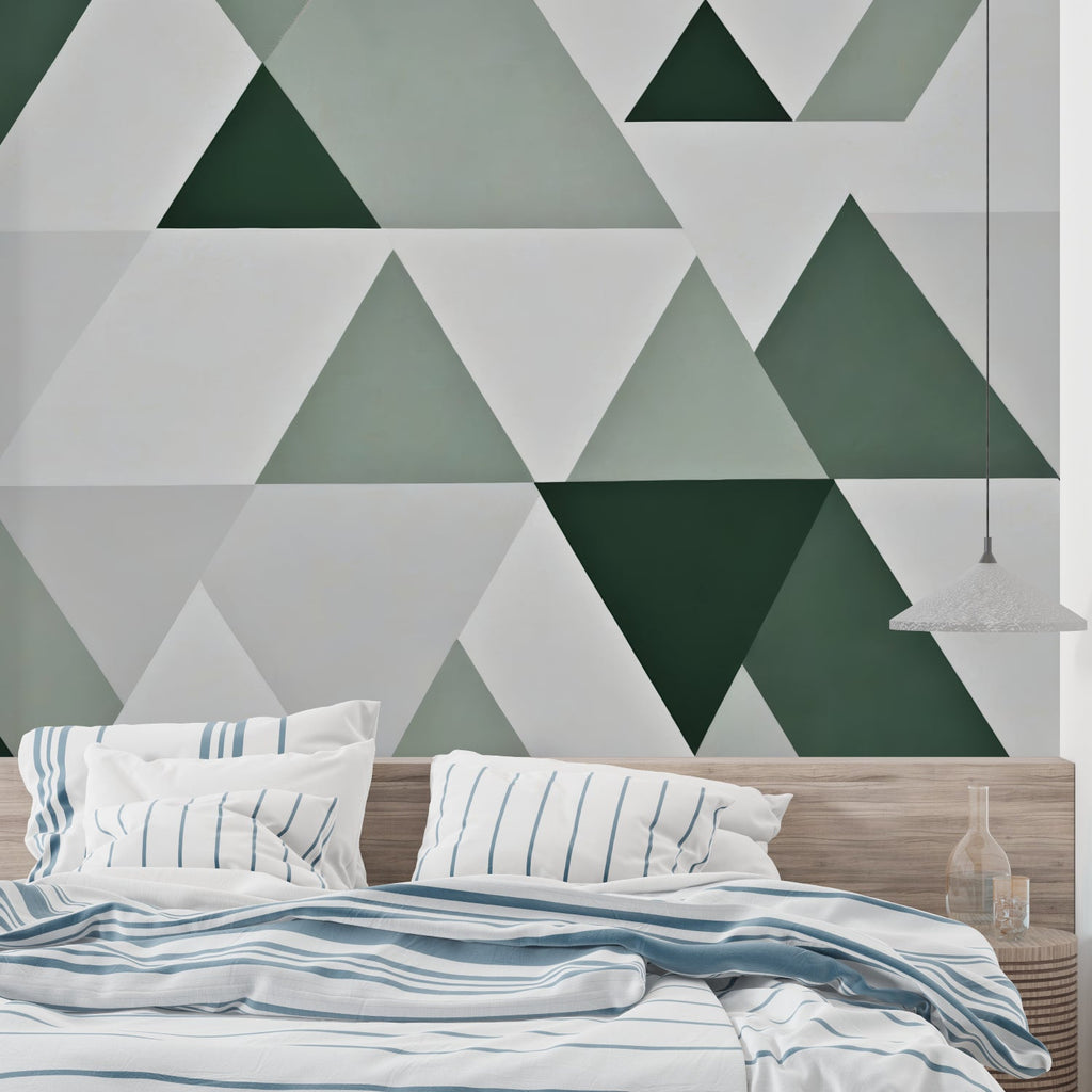 Modern triangle wallpaper making statement in bedroom design