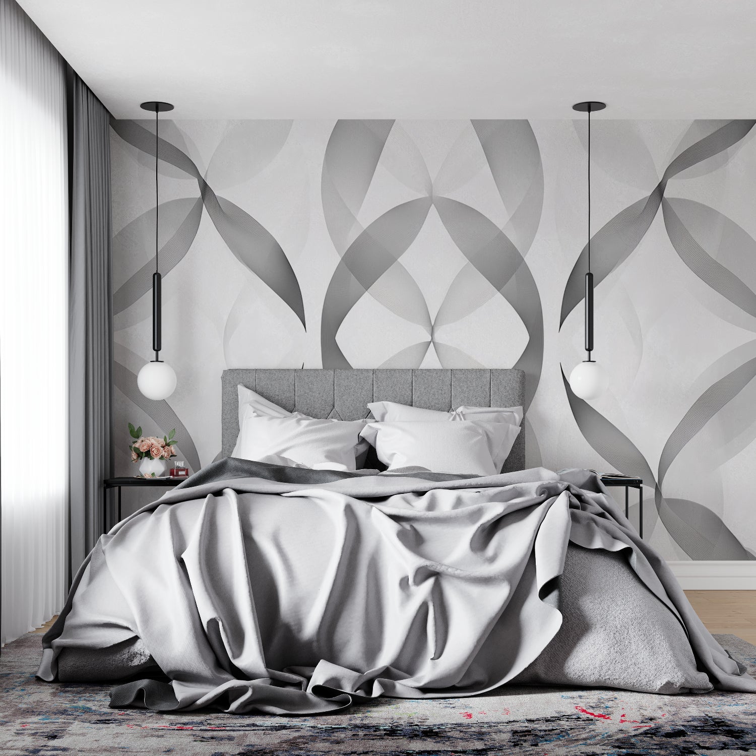 Abstract geometric wallpaper making a statement in an entrance hall