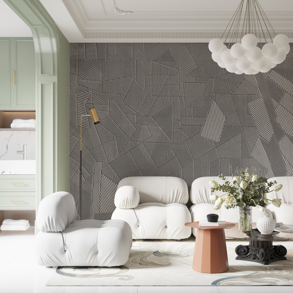 Linear pattern wallpaper bringing movement to an elegant hallway