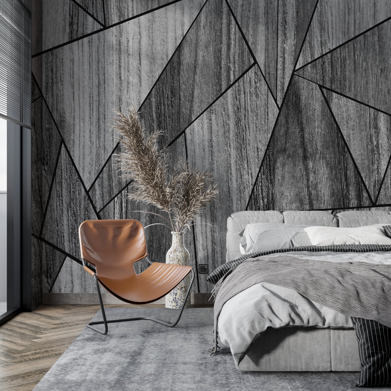 Stone-textured geometric pattern enhancing contemporary hallway design