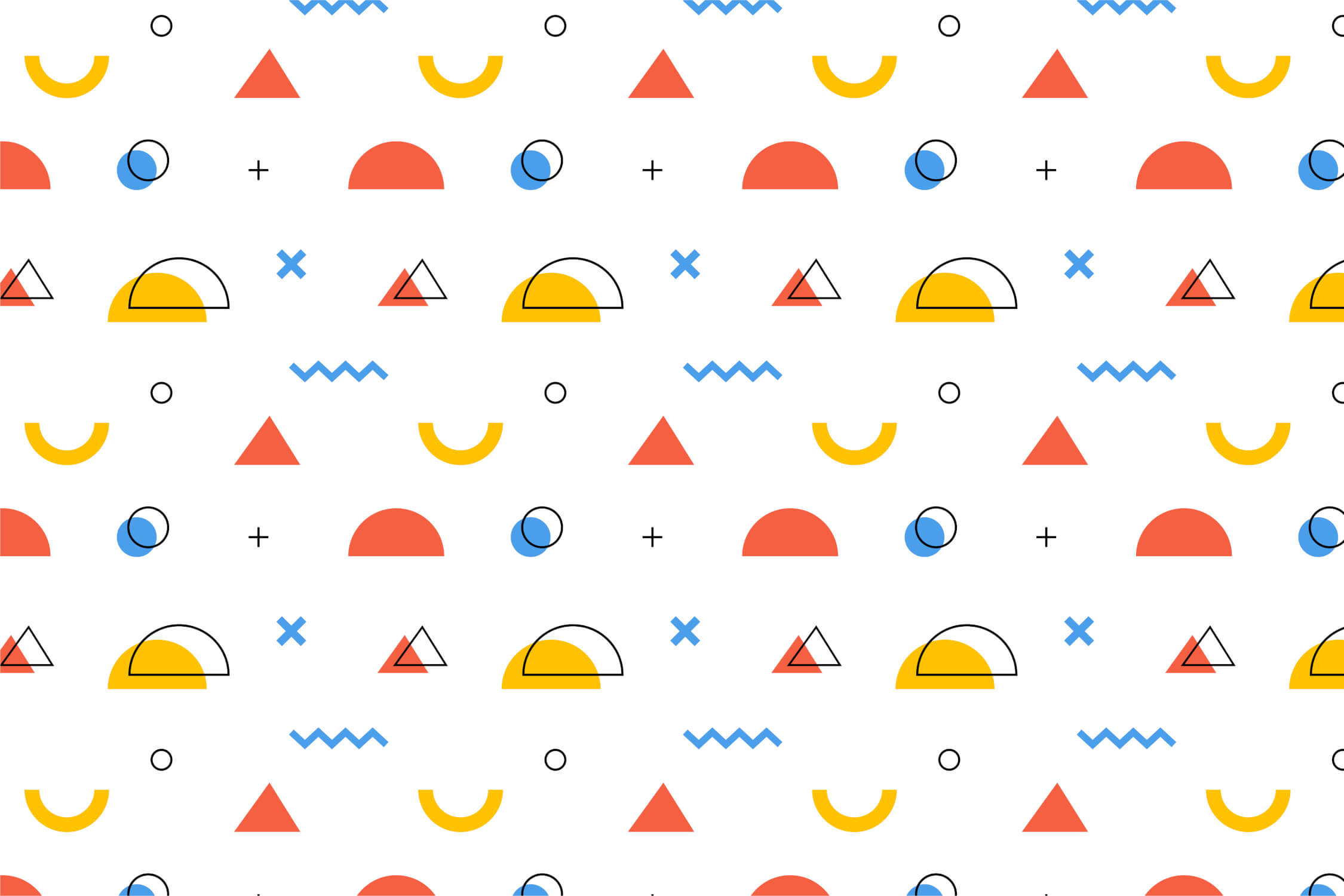 Design file showing repeating geometric pattern with orange and blue shapes on white background