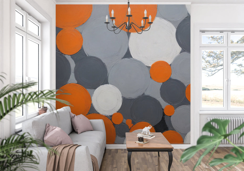 Modern geometric wallpaper installation in contemporary hallway