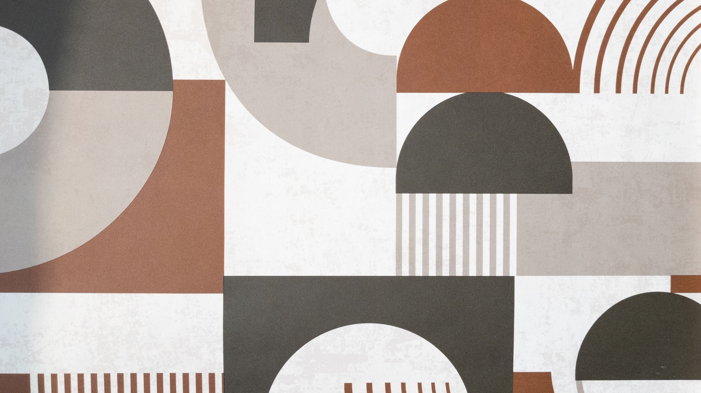 Design file showing full geometric pattern with terracotta and grey semi-circles and rectangles