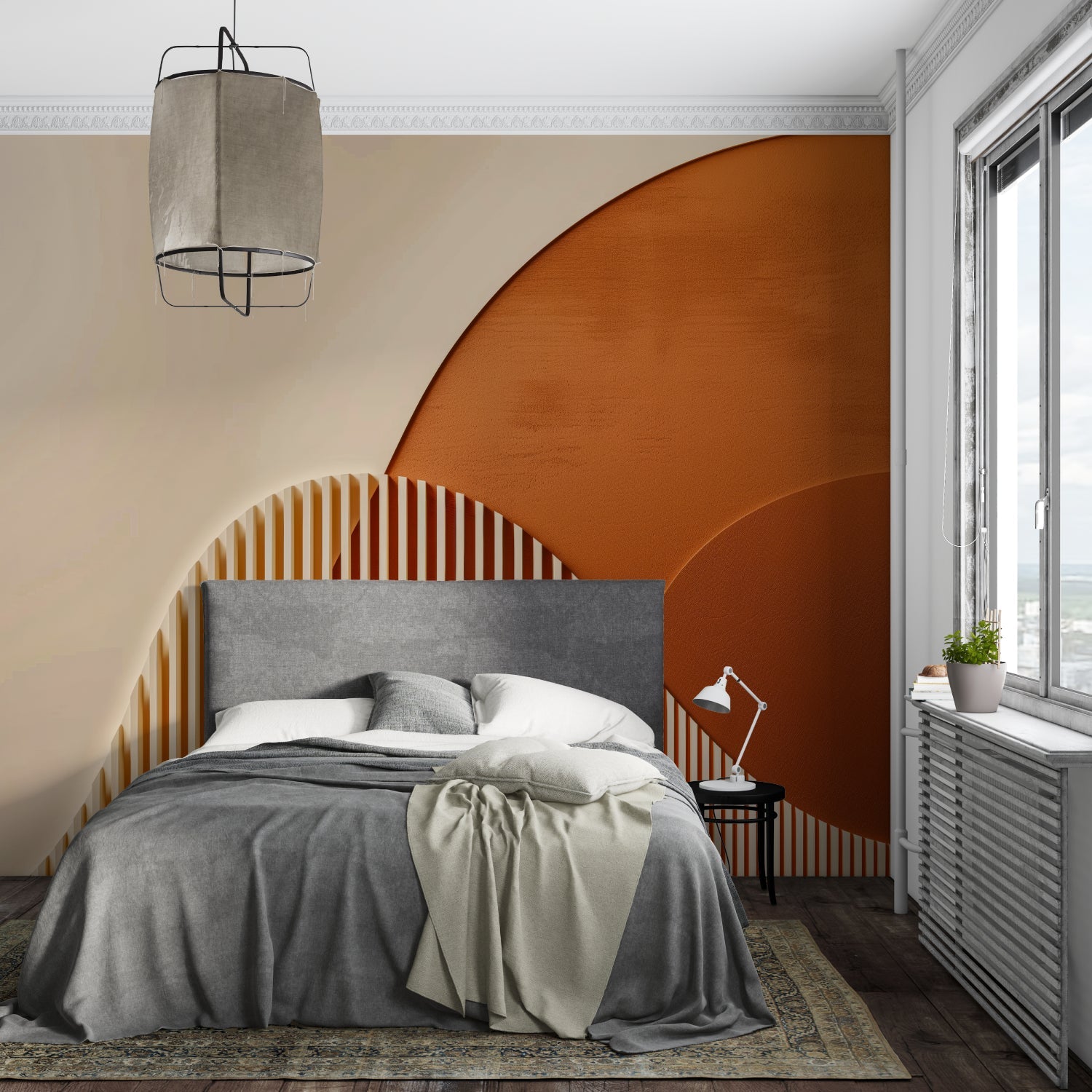 Modern Arch Wallpaper in stylish home office with natural light
