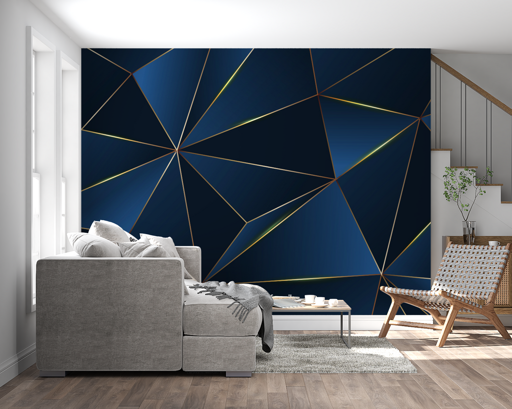Geometric pattern wallpaper creating depth in modern dining room