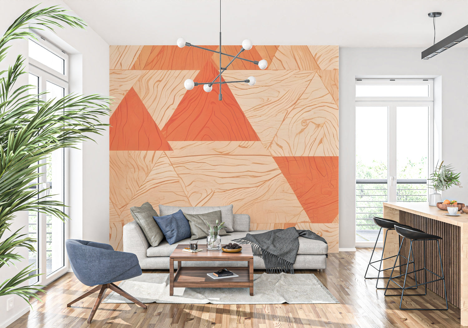 Triangle pattern wallpaper showcased in a contemporary bedroom setting