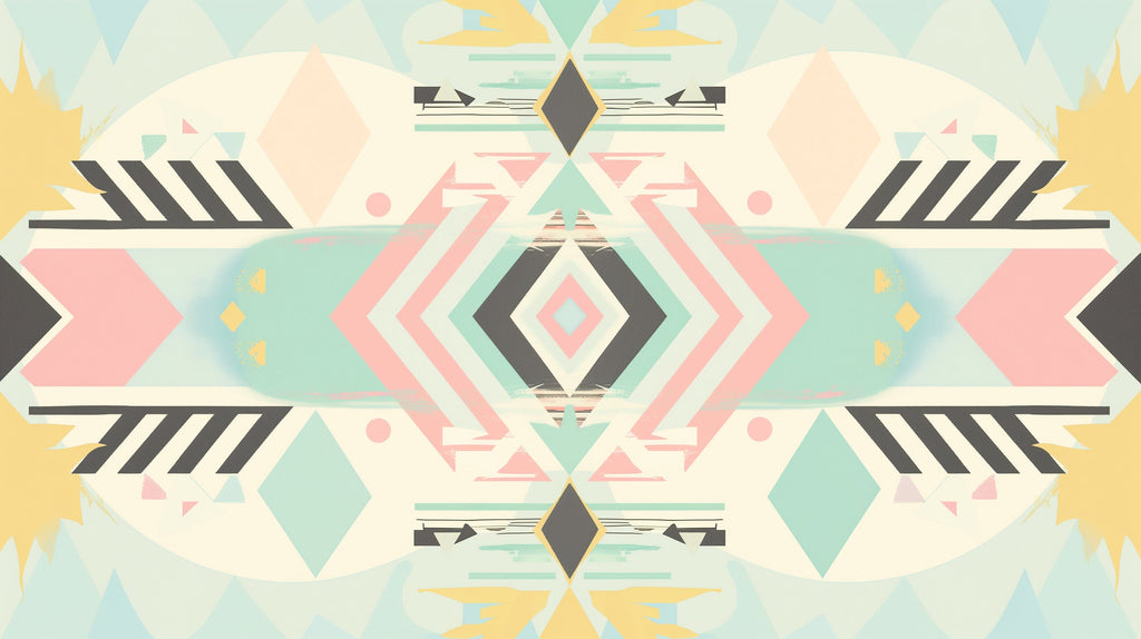 Pastel geometric wallpaper design file showing detailed Art Deco pattern with mint green and pink tones