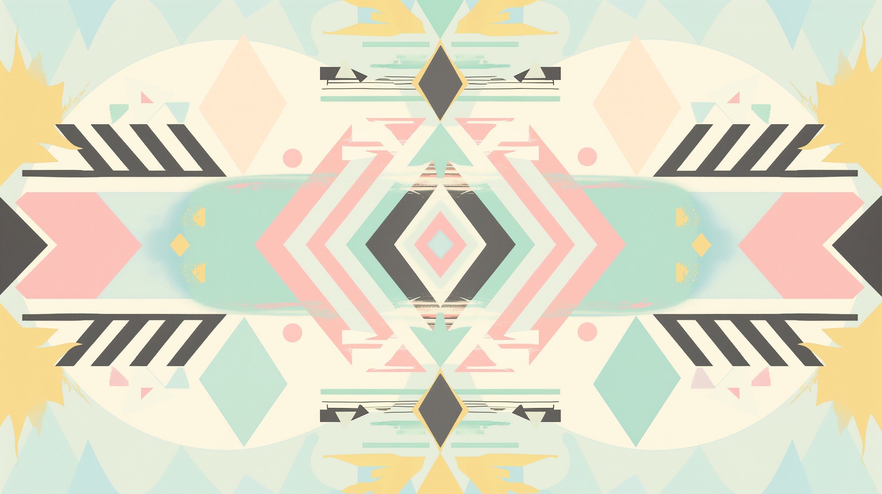 Pastel geometric wallpaper design file showing detailed Art Deco pattern with mint green and pink tones
