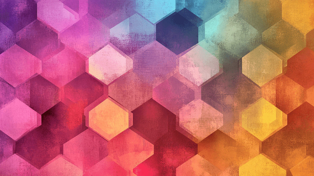 Rainbow hexagon pattern design file showing seamless color transitions and detailed geometric elements