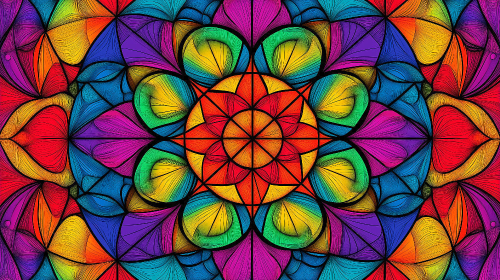 Rainbow Mandala Wallpaper design file showing intricate geometric pattern with vibrant kaleidoscope details