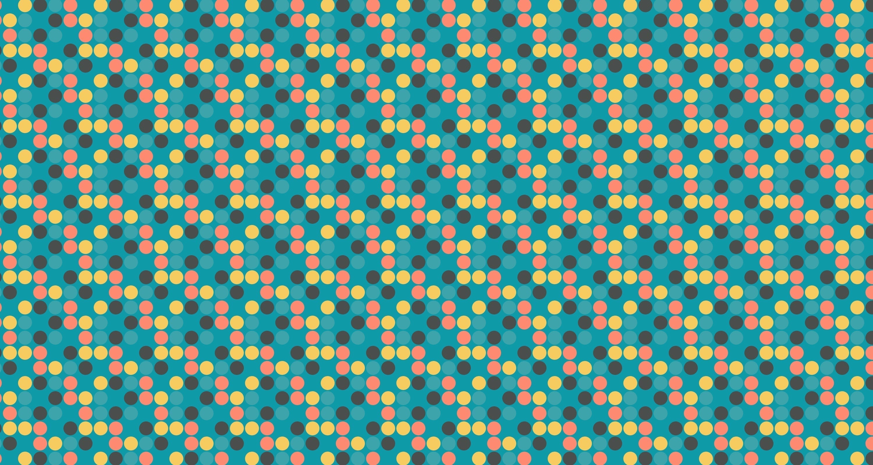 Retro polka dot pattern design file showing detailed coral, yellow and charcoal dots on turquoise background