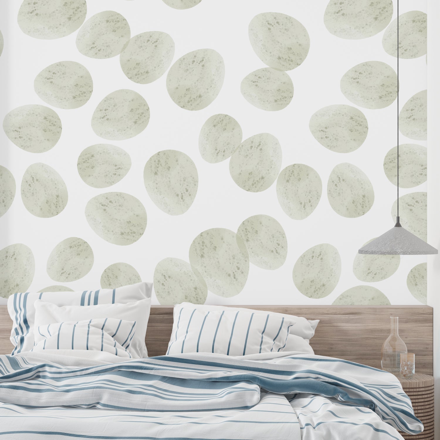 Geometric circle wallpaper adding depth to a modern dining room