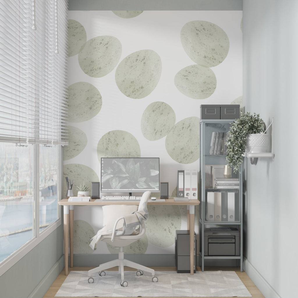 Circle pattern mural making a statement in a contemporary hallway