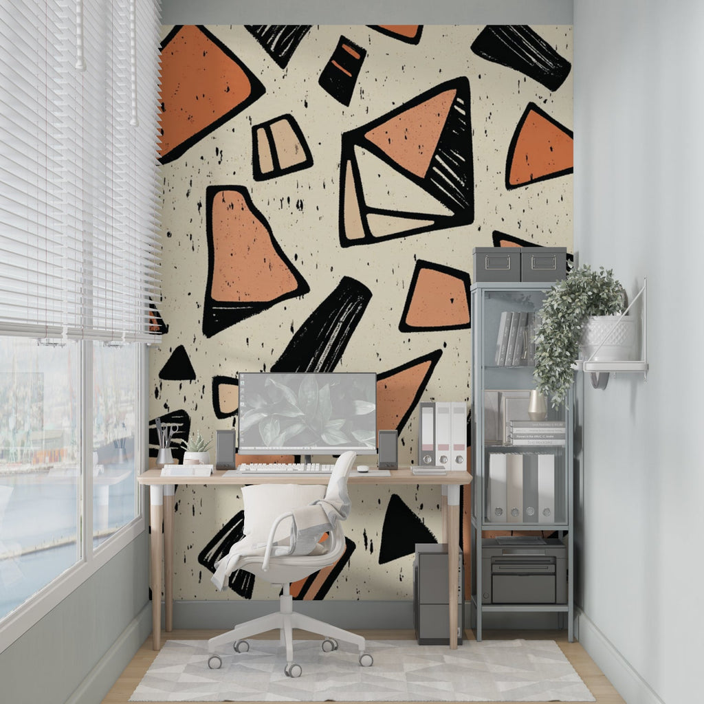 Terracotta and black geometric pattern in hallway setting