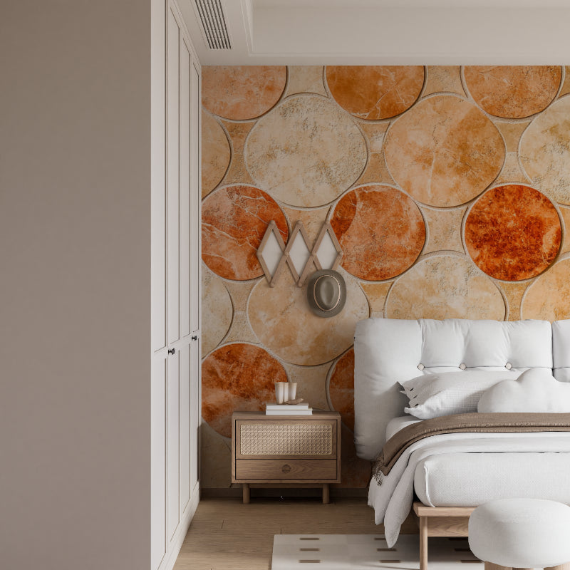 Circular pattern wall mural bringing warmth to contemporary home office space