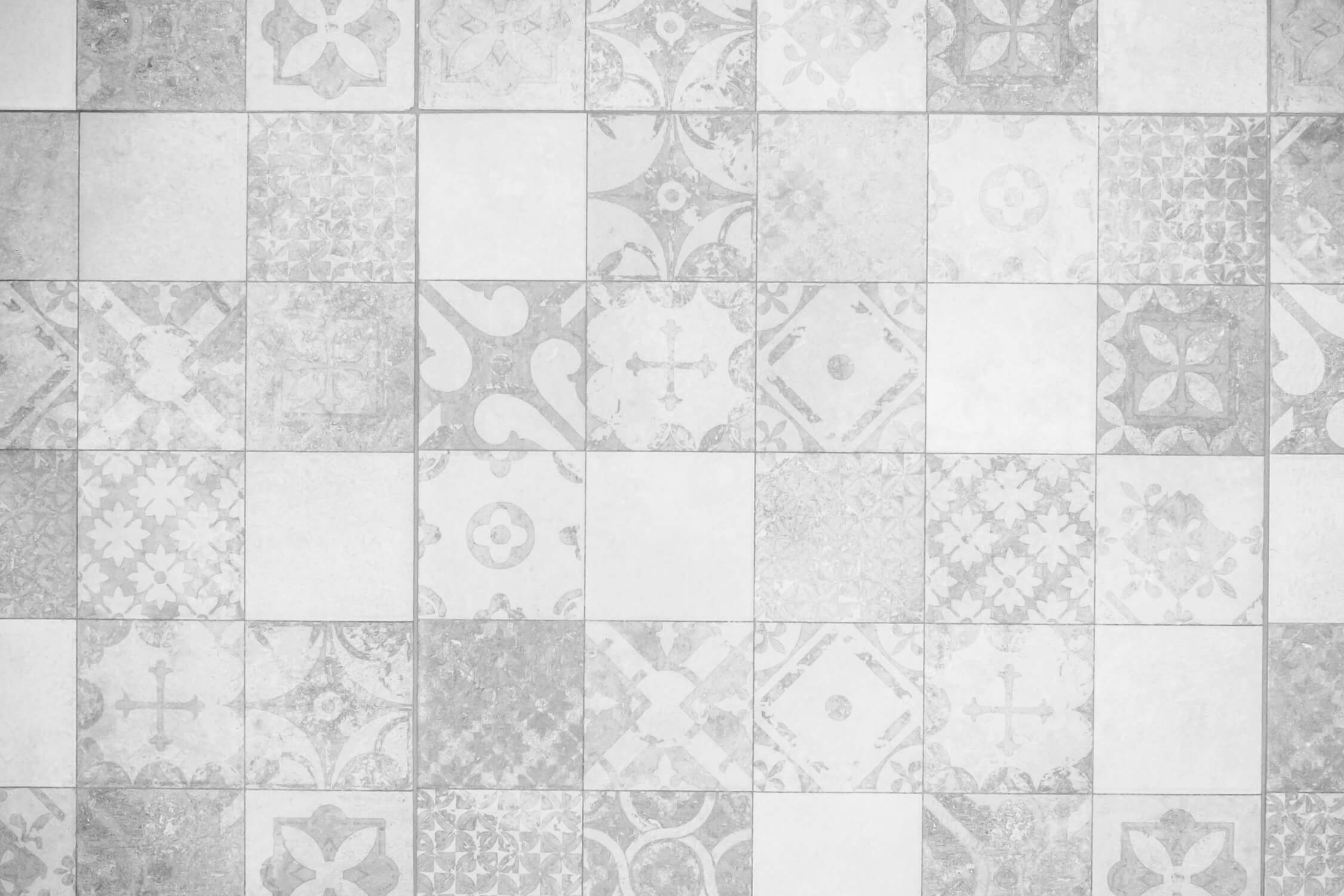 Design file of vintage geometric tile pattern wallpaper showing intricate details and grey tones