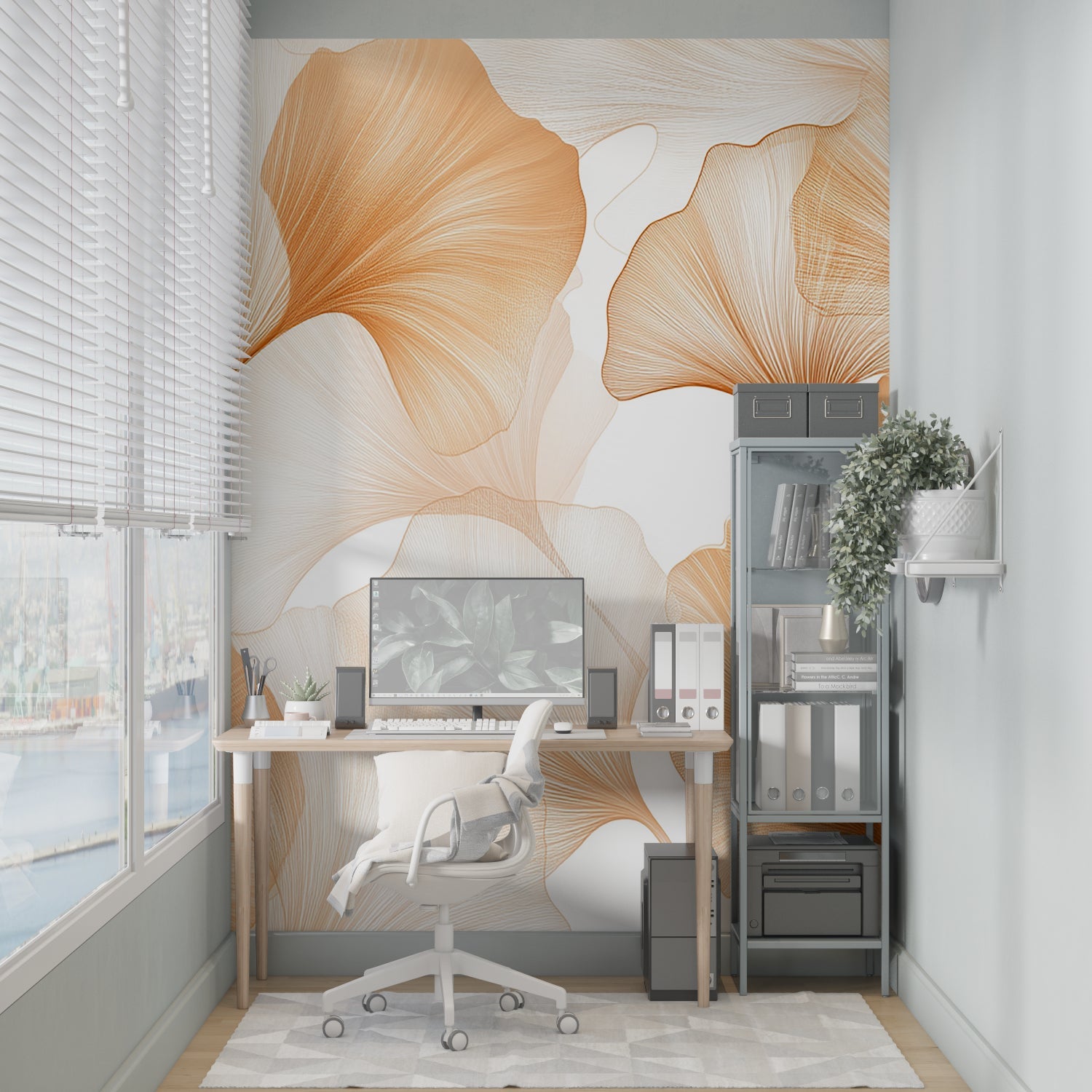 Terracotta wall mural brightening up entryway with soft natural patterns