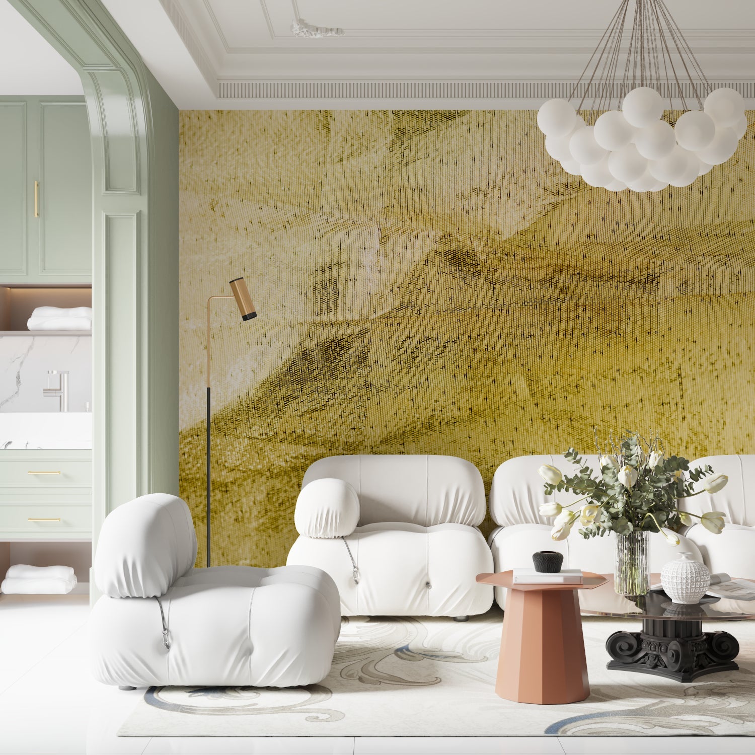 Metallic wallpaper bringing sophistication to a home office space