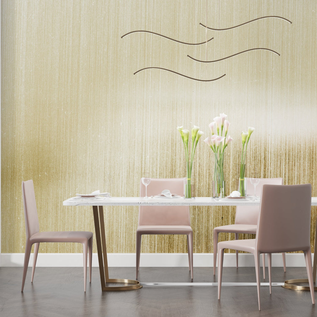 Luxury gold wall mural in entrance hall showcasing vertical brush strokes