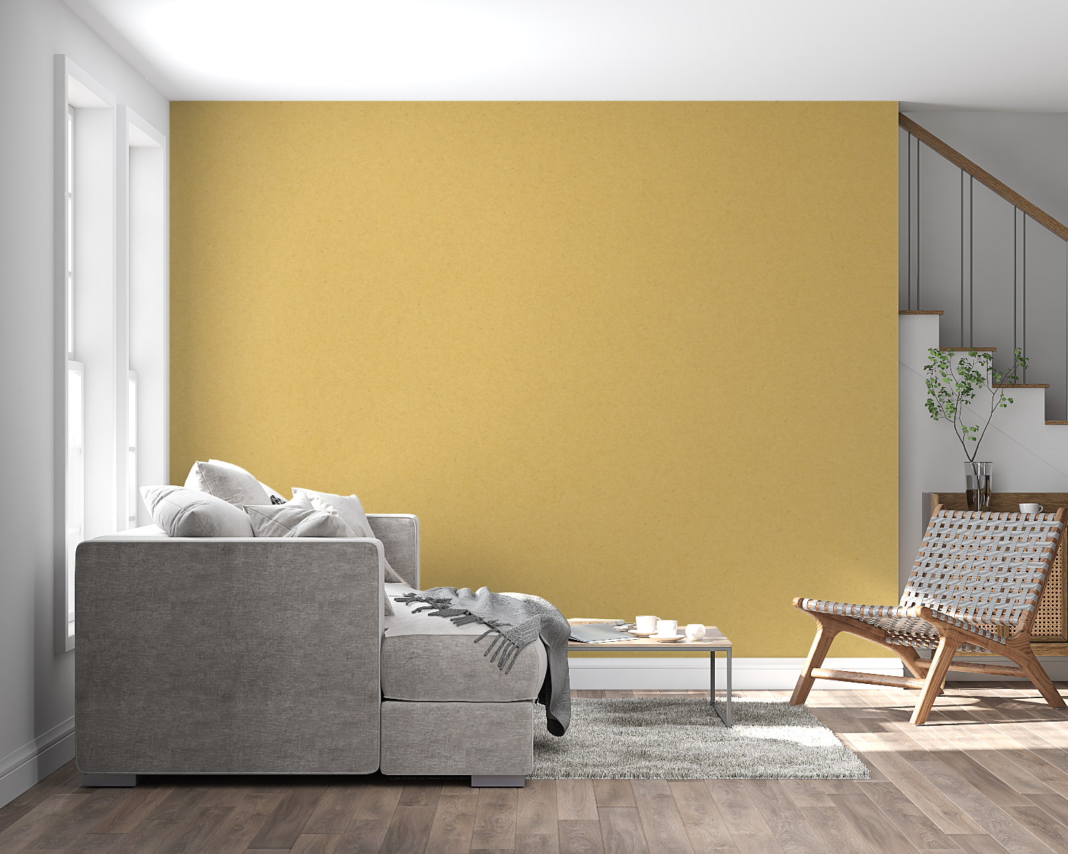 Metallic gold wall mural brightening up a home office space