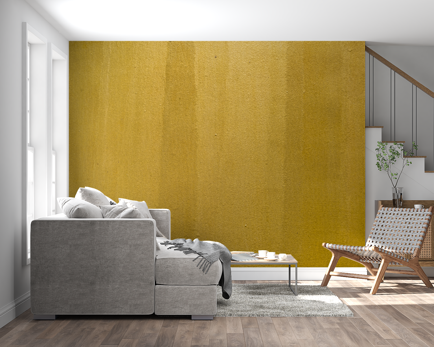 Gold metallic wallpaper showcased in home office setting