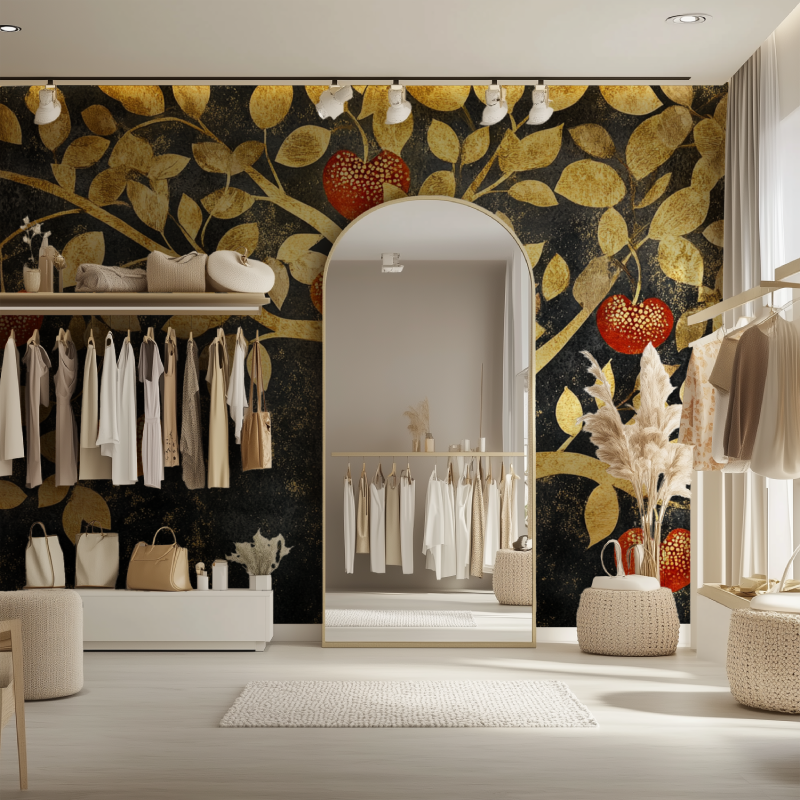 Art deco fruit tree design adding warmth to master bedroom