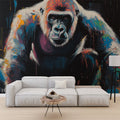 Modern office space transformed with a Colorful Street Art Gorilla Mural Wallpaper, creating an inspiring workspace atmosphere