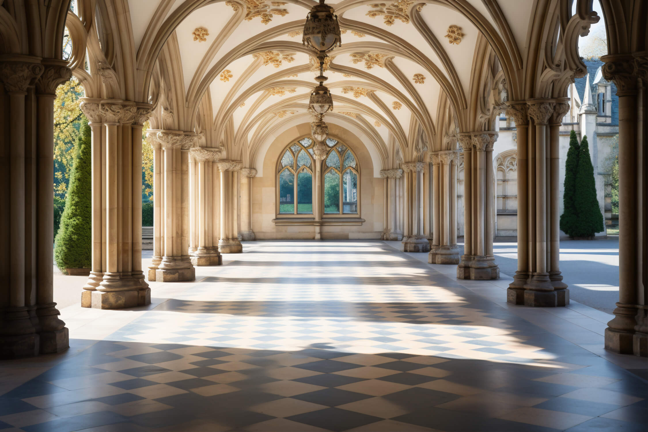 Gothic cathedral design file showing detailed architectural pattern with golden accents