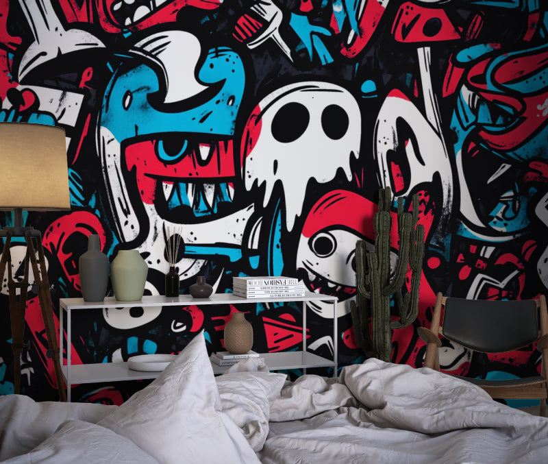 Street art wall mural creating bold statement in creative office space