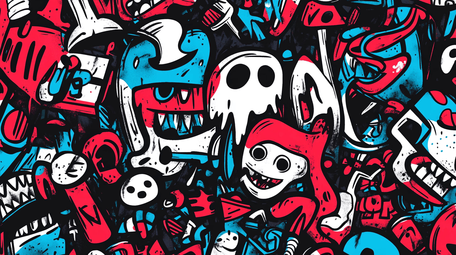 Design file of urban graffiti street art pattern with dynamic colors and bold details