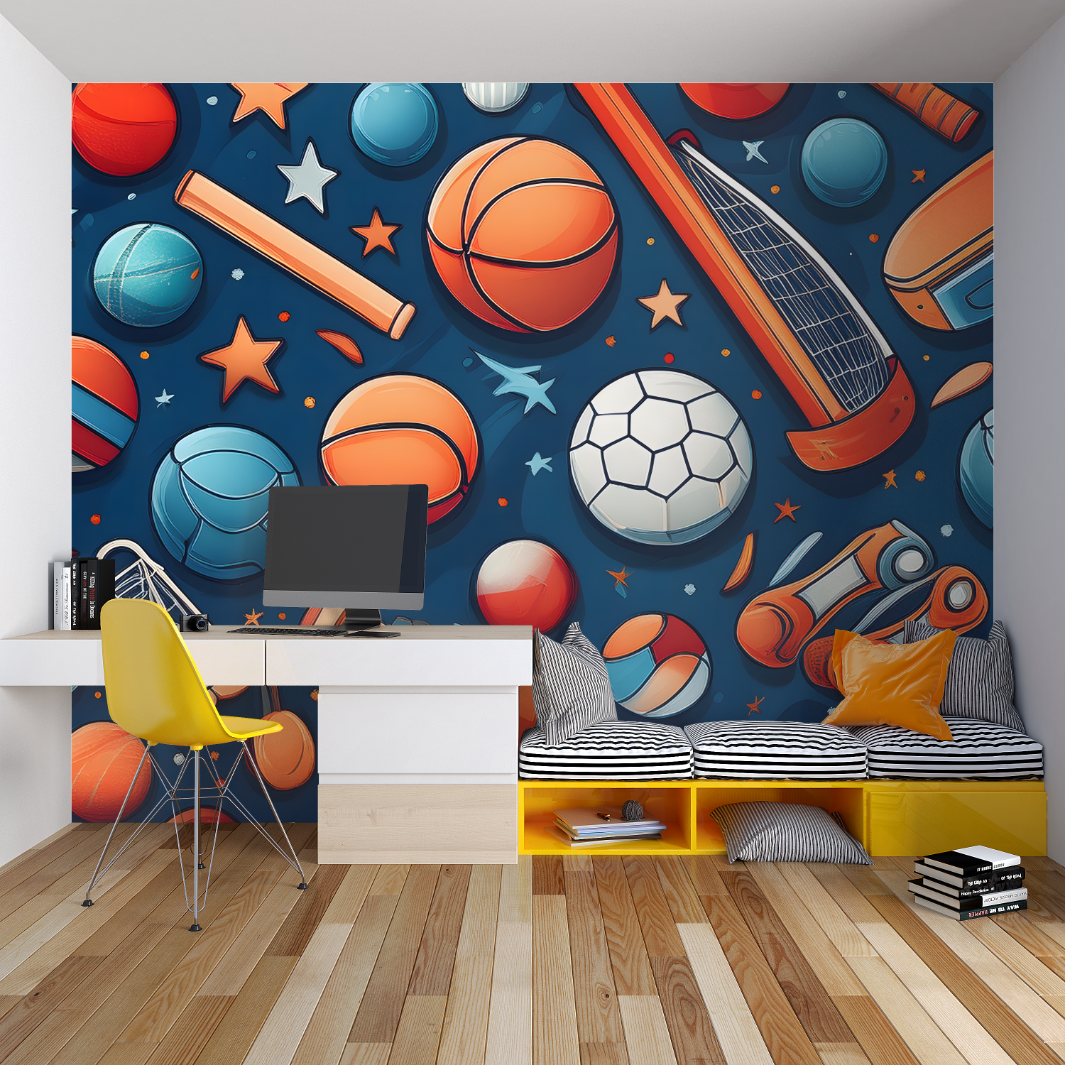 Street art wallpaper energizing teen bedroom with bold colors