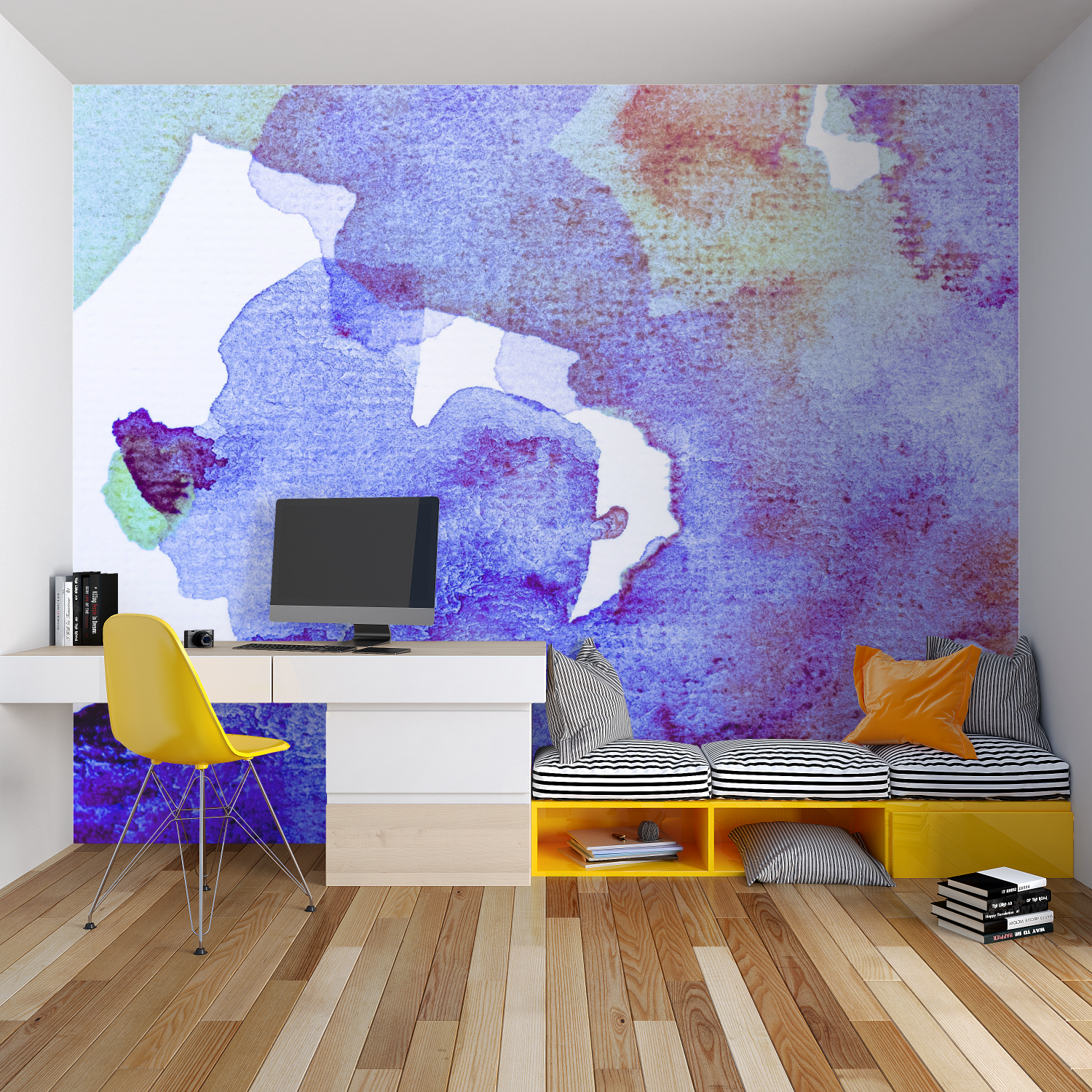 Street art wallpaper bringing urban flair to gaming room interior